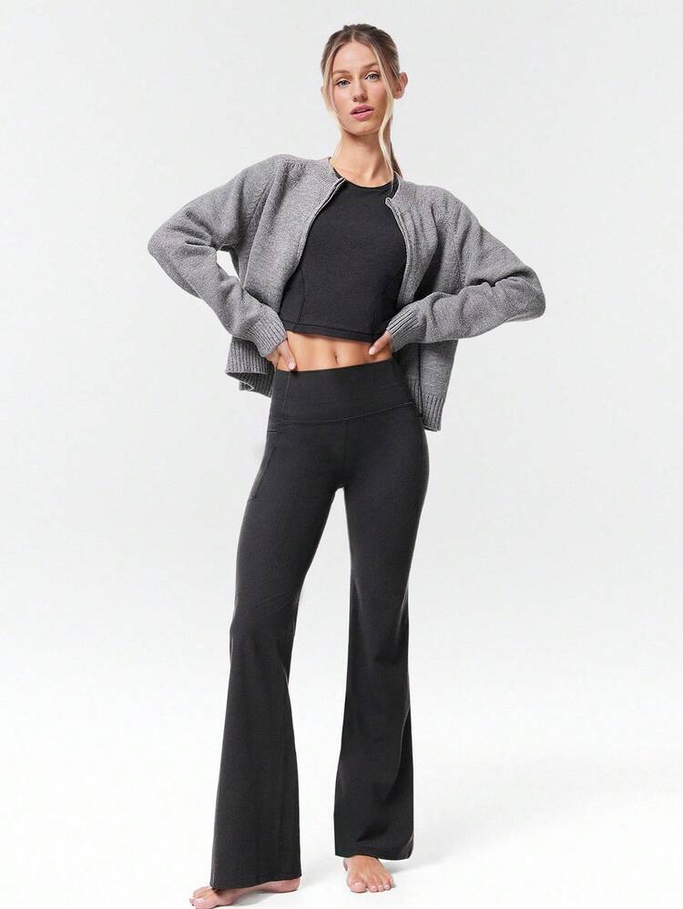 31インチ FeatherFit™-リブ編み ノーフロントシーム ウルトラハイウエスト レギンス サイドポケット付き ヨガ ピラティス スタジオ デイリーカジュアルウェア