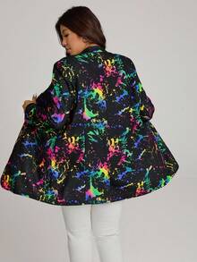 Comfylo Plus Splash Ink Print Single Button Blazer Fall Women Clothes Fall Clothes Plus Size Fall Outfits For Women  Fall Outfits Women Autumn - Multicolor - View 2