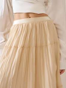 Cévolie Women's Fashion Casual Romantic Vacation French Minimalist A-Line Skirt - Apricot - View 7