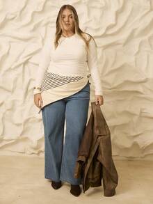 Aralina Plus Size Solid Color Casual All-Match T-Shirt - White - View 6