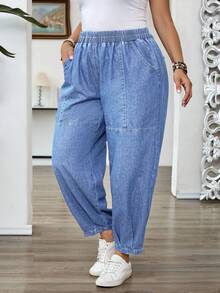 EMERY ROSE Plus Size Women Casual Loose Fit Jeans With Pockets - Light Wash - View 3