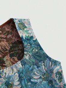 Fairmaia 传统德国女性花卉提花无袖圆领连衣裙 Dirndl 啤酒节传统德国传统复古花卉无袖女装传统 Dirndl 方领连衣裙和围裙，适合十月、万圣节