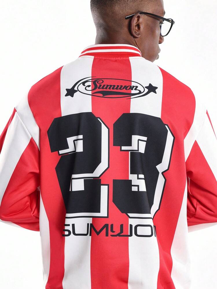 Striped Rugby Polo With Number Print