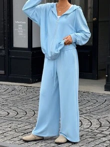 Jouncy Women's Casual Zip-Up Hoodie & Drawstring Pants Set - Baby Blue - View 5