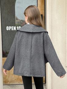 SHEIN 少女款纯色深灰色优雅大衣，适合秋冬季节，休闲日常穿着，长袖，返校季，秋冬季，母女装，时尚秋季外套，母女装，秋冬灰色女童外套 - 深灰色 - 查看 2