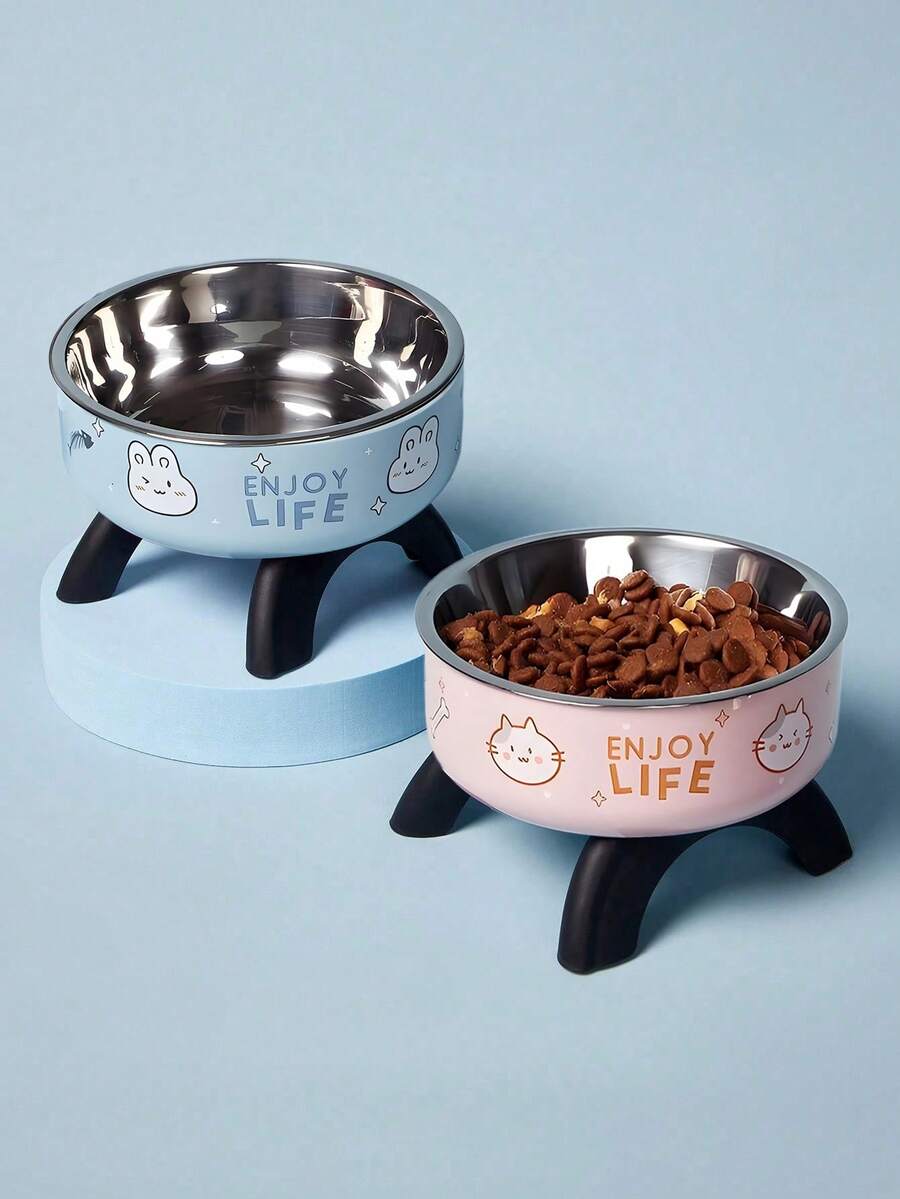 Zazumi 1pc Elevated Stainless Steel Cat/Dog Lover Gift And Dog/Cat Mom Love Pet Bowl With Cute Pattern - Non-Slip, Spill-Proof Design For Small Dog Lover And Dog Mom Loves & Cat Lover And Cat Mom Loves - Multicolor - View 1