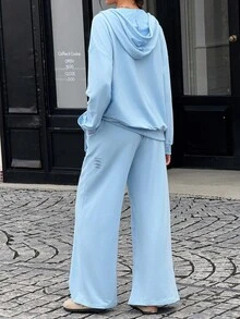 Jouncy Women's Casual Zip-Up Hoodie & Drawstring Pants Set - Baby Blue - View 2