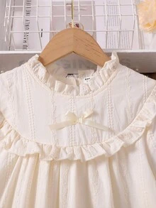 SHEIN Vintaside Kids Váy dài tay thêu họa tiết mộc mạc cho bé gái, màu mơ, đa năng cho trường học, đi chơi và nhiều dịp khác nhau - Màu be - Xem 5