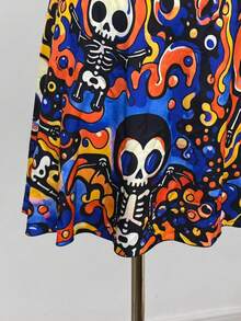 Sunspun Plus Size Colorful Skull Crossover Dress - Blue - View 5