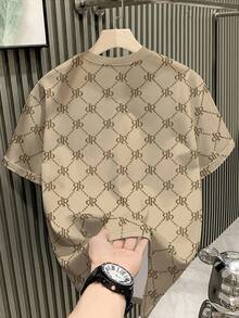 Manfinity Dauomo Plus Size Men's Casual Letter Print Short Sleeve T-Shirt, Summer - Brown - View 2