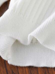 SHEIN Vintaside Kids Baby Girls Knitted Long Sleeve Sweater With Ruffle Collar, Solid White/Beige Color, Versatile For Casual Wear, Suitable For Autumn/Winter Fall