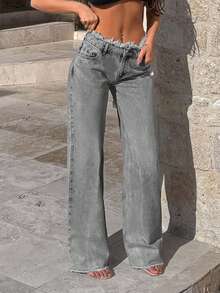 EURMUSE 100%Cotton Rigid, Belt Detailed Wideleg Fit - Grey - View 6