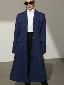 Aveloria Modichic 优雅风衣，立领设计，收腰剪裁，长袖，假口袋，单排扣，复古英伦风，及踝长度，修身版型，适合春、秋、冬三季穿着，女士秋装 - 彩色 - 查看 2