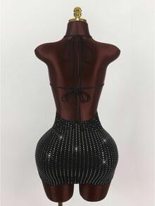 Amplova Vestido mini ajustado de mujer con cuello halter y lentejuelas - Multicolor - Ver 3