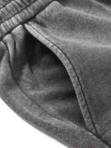 ROMWE MEN Spring/Summer Casual Men'S Solid Color Elastic Waist Drawstring Distressed Casual Shorts - Grey - View 4