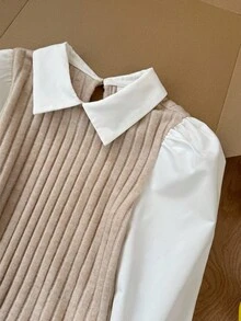 SHEIN Blusa de dos tonos con mangas abullonadas para niñas preadolescentes, 2 en 1, casual y elegante para uso diario, de vuelta al colegio - Albaricoque - Ver 10