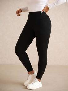 Elaquor Plus Size Women's Solid Color Leggings, Casual Outfits For Women, Stretchy Yoga Pants, Black Pants, Winter Yoga Pants For Women, Fall/Winter Women's Bottom