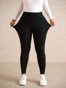 Elaquor Plus Size Women's Solid Color Leggings, Casual Outfits For Women, Stretchy Yoga Pants, Black Pants, Winter Yoga Pants For Women, Fall/Winter Women's Bottom