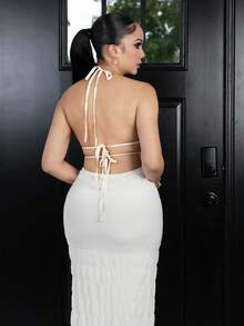 Melissa Matos Vestido de mujer de unicolor con cuello redondo, sin mangas y talle a la cintura midi/largo - Blanco - Ver 6