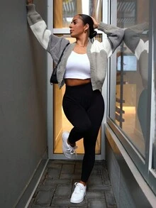 SAYEHFBABY Oversized Color Block Long Sleeve Cardigan,Long Sleeve Tops - Multicolor - View 6
