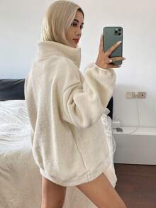 DAZY Women's Loose Casual Sherpa Half-Zip Sweatshirt, Autumn/Winter