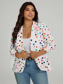 Comfylo Plus Polka Dot Print Shawl Collar Open Front Blazer Without Cami Top Fall Women Clothes Fall Clothes Plus Size Fall Outfits For Women  Fall Outfits Women Autumn - Multicolor - View 7