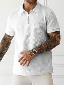 Manfinity Homme 男士實色紋理短袖polo衫 - 白色 - 查看 3