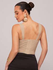 Silquee Áo ngực ren chắp vá bó sát toàn thân dành cho nữ, áo tuyệt đẹp với viền cong, áo corset ren hoa, thích hợp cho kỳ nghỉ xuân, kỳ nghỉ biển, buổi tối đi chơi, tụ tập, tiệc bãi biển, tiệc hồ bơi, ngày lễ, tiệc thường ngày, nghỉ dưỡng tại cabin, trang phục hàng ngày - Màu Khaki - Xem 2