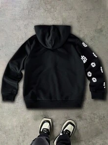 PAVTROS Tween Boys' Fashionable Casual Graphic Print Loose Fit Sweatshirt Fall Winter - Black - View 2