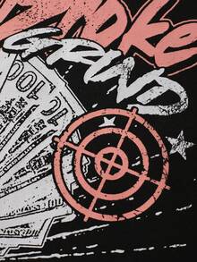 ROMWE MEN Street Life Áo nỉ có mũ trùm đầu dài tay in chữ và ngôi sao năm cánh thường ngày cho nam, mùa thu/đông - màu đen - Xem 4