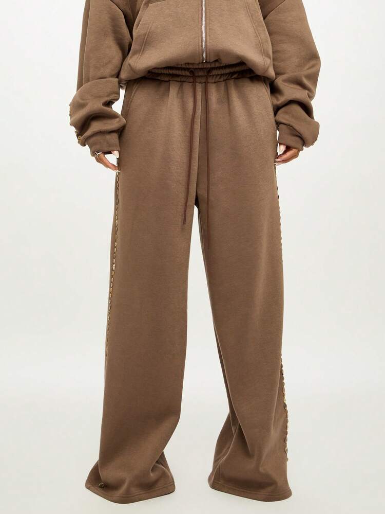 SUMWON WOMEN Jersey Wide Leg Joggers With Button Detail