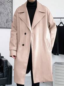 Manfinity Homme 宽松男士长袖翻领落肩系带大衣，适合秋冬季穿着