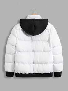 EURMUSE Herren hochwertige Winterjacke mit Kapuze und Buchstaben-Muster - Weiss - Übersicht 2