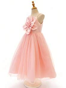 SHEIN Tween Girl Solid Color Mesh Camisole Dress - Pink - View 1