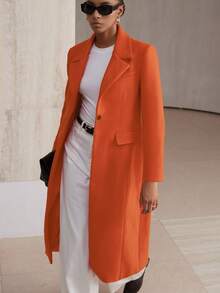 Aveloria Modichic New Stylish Commuter Chic Tailored Long Blazer Coat - Orange - View 4