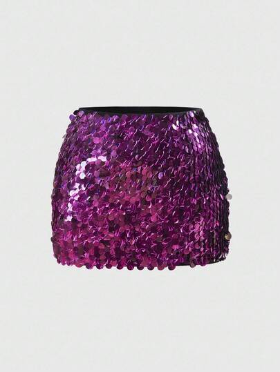 Fairycore Plus Size Sequin Embellished Mini Skirt, Party Style