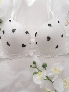 SHEIN 1 件装女士心形白色钢圈聚拢文胸 - 白色 - 查看 4