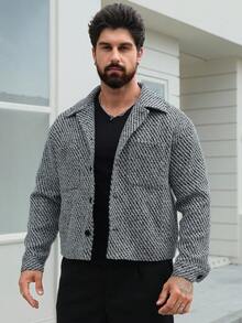 DAZY Floral Print Grey Short Men's Shacket, Autumn Jacket - Grey - View 3