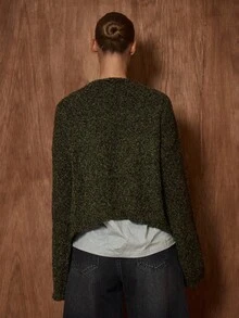MUSERA Áo khoác cardigan dệt kim một nút, kiểu dáng thường ngày, dễ thương, rộng rãi, phù hợp cho mùa xuân, đi làm, mùa đông, mặc hàng ngày và thanh lịch. - xanh quân đội - Xem 4