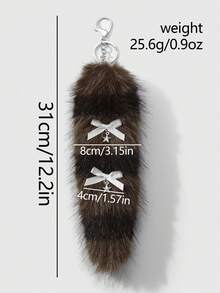ROMWE Goth 1pc Y2K Retro Chic Cute Minimalist Sophisticated High-Quality Animal Print Series Brown Faux Fur Anime Fox Tail With Black Lace Bow, Star Decor DIY Keychain Bag Charm, Suitable For Cosplay, Daily Wear, Holiday Gift For Women