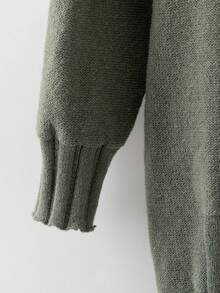 Rusticease 女士高领长袖宽松休闲针织毛衣裙，秋冬 - 綠色 - 查看 5