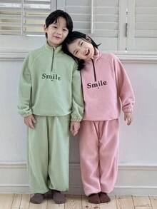Genkimix Kids Genkimix 少女字母印花休闲卫衣+纯色休闲慢跑裤套装 - 粉色 - 查看 5