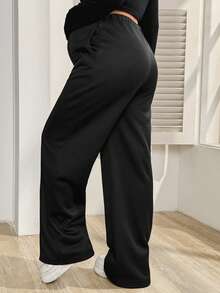 SHEIN 孕妇可调节腰部保暖内衬宽松休闲运动裤 - 黑色 - 查看 2