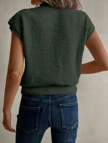 EMERY ROSE Autumn/Winter French Gentle Apricot Color Turtleneck Casual Asymmetric Fleece Sweater Vest, Suitable For Going Out And Attending Parties - Army Green - View 2