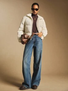 Poéselle 米色外套，女士绞花针织绗缝外套，拉链绗缝飞行员夹克 - 轻便舒适的冬季外套，针织，极简冬季，胶囊衣橱必备单品，复古风格，女士纹理立领拉链短款绗缝外套，秋冬 - 白色 - 查看 1