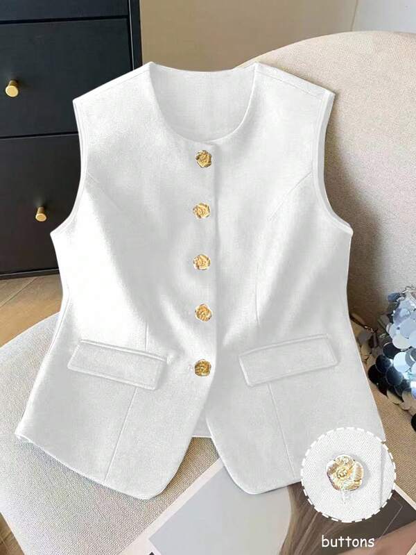 GlowEve Women's Casual Versatile Commuter Solid Color Front Button Tank Top