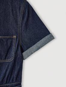 Maija 女士休闲牛仔连体裤，适合夏季通勤 - 深色水洗藍 - 查看 8