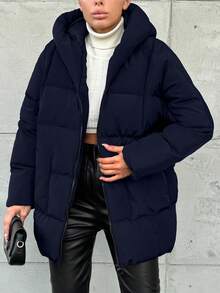 EURMUSE Damen Lässig einfarbige Kapuzenjacke, vielseitig einsetzbar für den Winter - marineblau - Übersicht 5