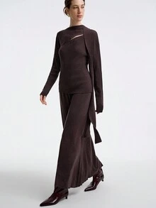 Aalyst Nouveau Top d'épaule asymétrique avec lien et jupe longue évasée en 2 pièces, polyvalent pour de multiples occasions et saisons