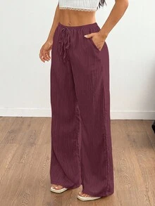 SHEIN Unity Pantalones rectos de unicolor casual para mujer - Rojo violeta - Ver 6